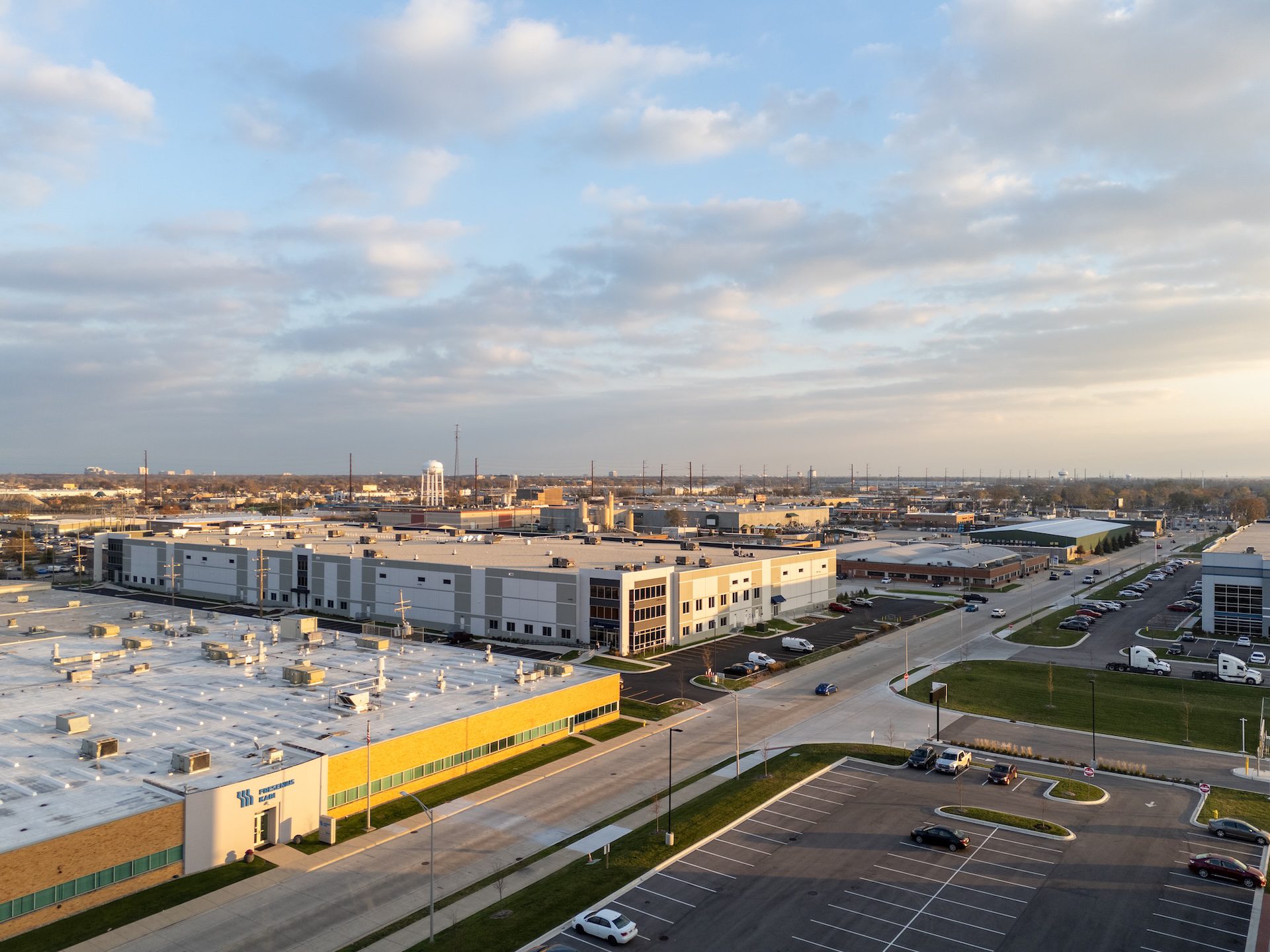 building and parking lot